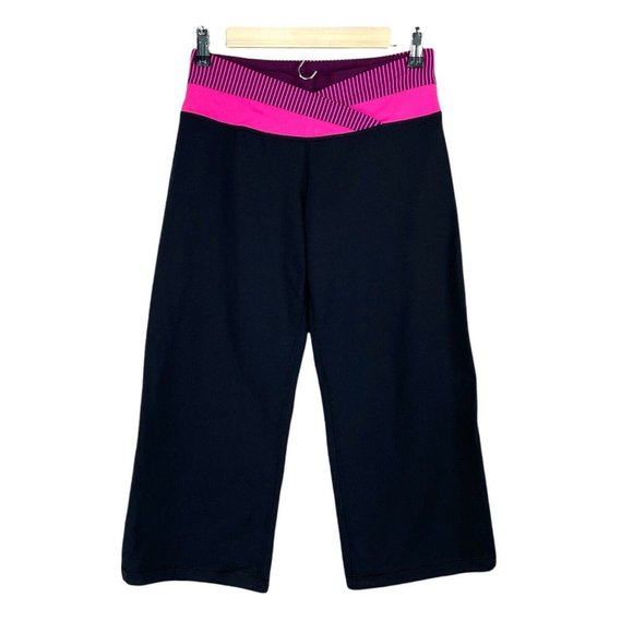 Lululemon Sz 6 Dharana Crop Pants Black Pink Zip Pocket Loose Wide Hyper Stripe - Picture 2 of 9
